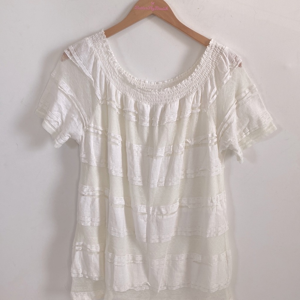 Time and Tru Boho Off Shoulder Eyelet‎ Embroidered White Blouse, Size XL (16-18)